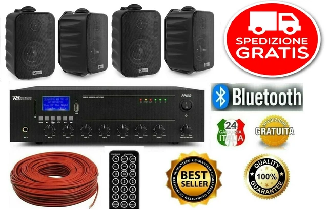 Kit Audio Filodiffusion 4 Enceintes + Ampli + 100m Câble - 180W RMS, Idéal Pour Bars/locaux