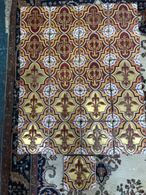 21 SIGNED MINTON & CO ANTIQUE MAJOLICA 6” x 6” RECLAIMED DECORATIVE GOTHIC TILES