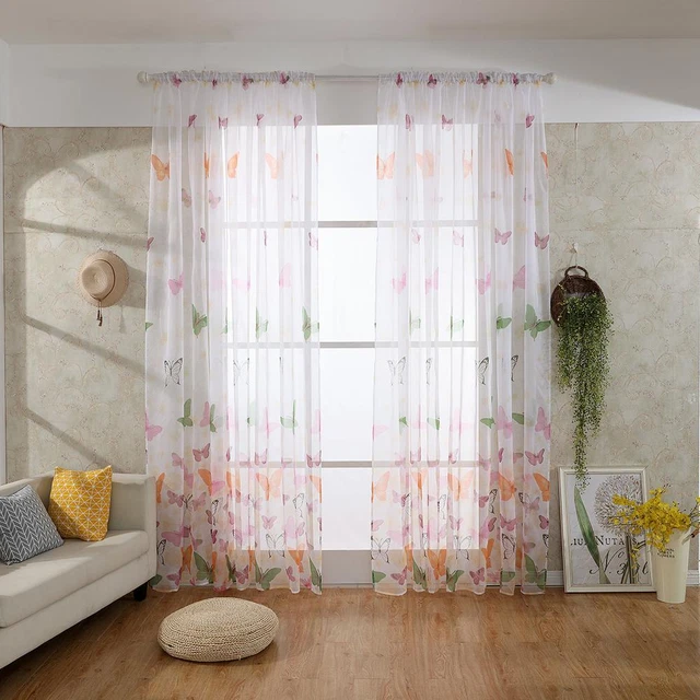 Printing Sheer Scarf Valances Porch Partition Gauze Curtain for Room Door Window