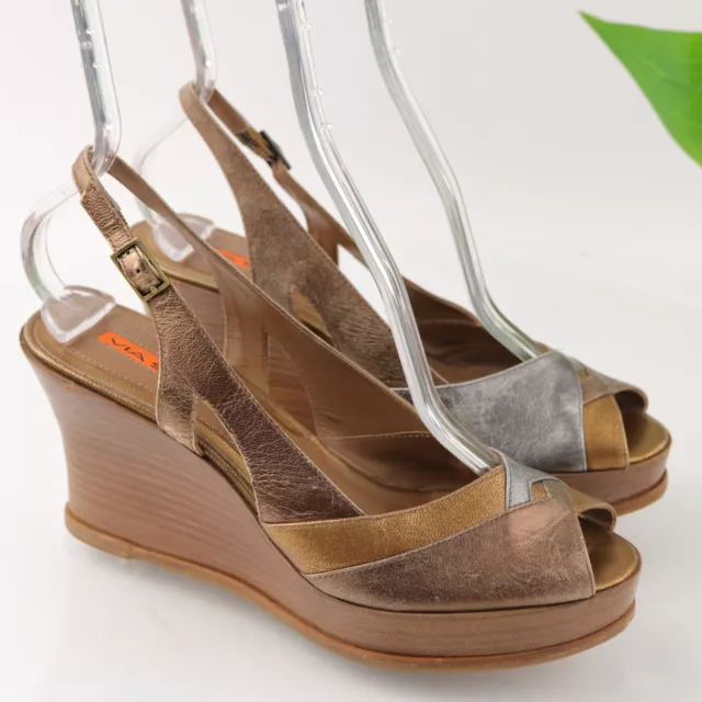 Via Spiga Sandal Women's Size 8 Platform Wedge Metallic Brown Leather Slingback 2