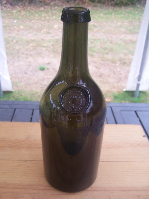 Bouteille Ancienne En Verre Soufflé – Sceau "LITRE 1827" Antique Français, Bon état