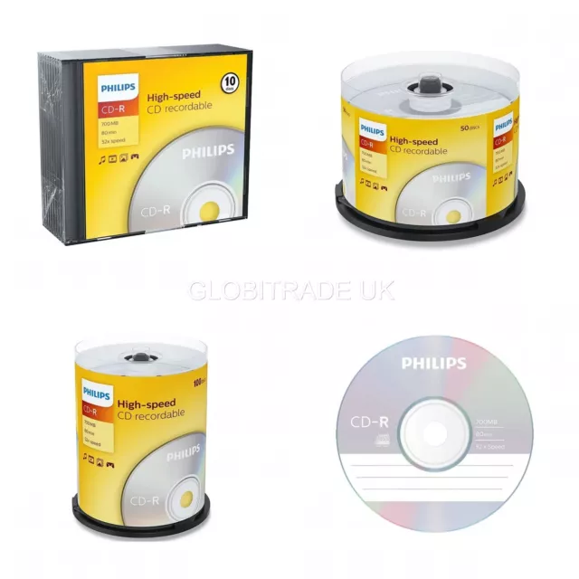 PHILIPS CD-R RECORDABLE 700MB 80min Blank Recordable Writable Discs ...