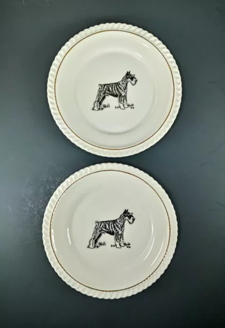 VTG Dog Plates Terrier WM Wall Art Display Dishes Harkerware Gold Scallop