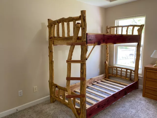 Rustic Log Bunk Bed Two Twin Bed Bunks Ladder Luxury Set Custom Cabin Furniture