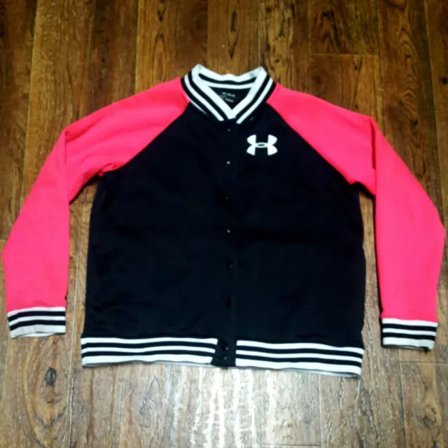 Under Armour ColdGear Snap Buttons Varsity Jacket Boys Girls Black Pink YXL