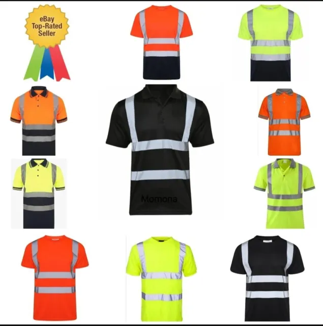 Hi Vis Viz Visibility Short Sleeve Polo Safety Work Crew Neck Hi vis T-Shirt