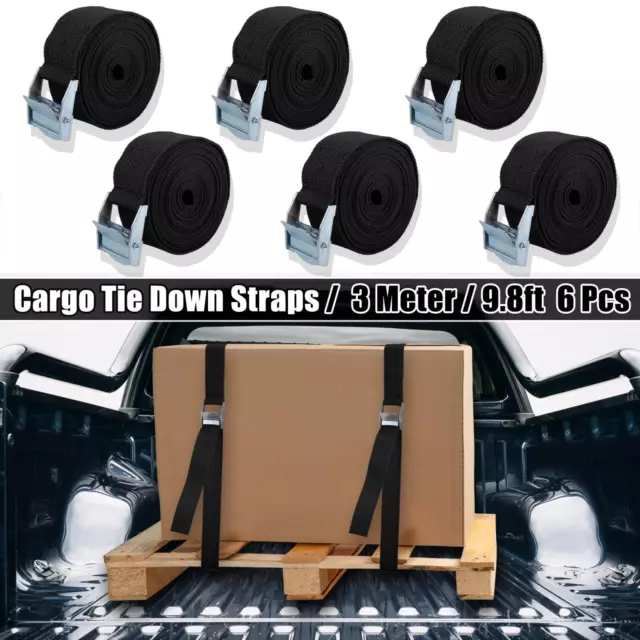 6pcs 9.8ft Car Cargo Tie Down Straps Luggage Strap with Cam Lock Buckle Black