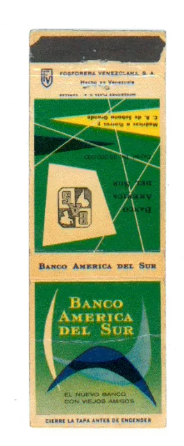 Banco America Del Sur Matchbox Label Anni '50