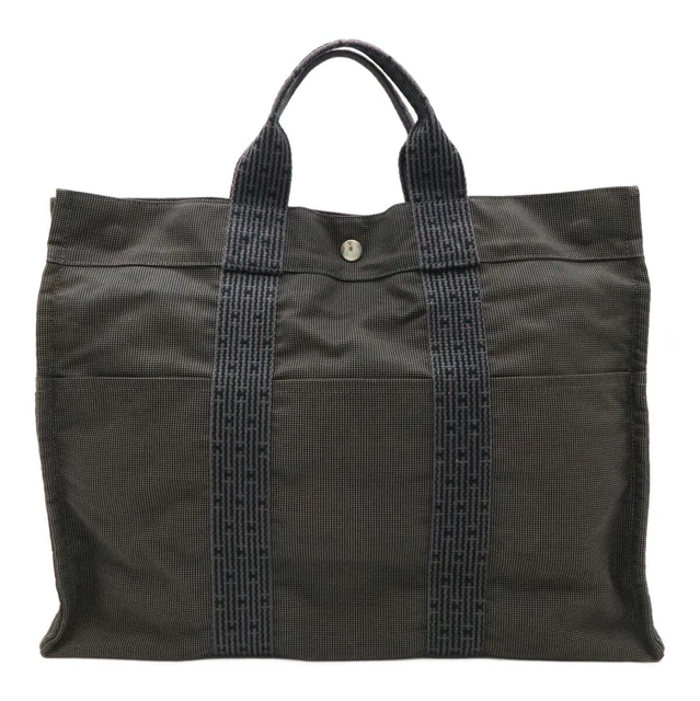 HERMES ALELINE TOTE MM Tote Bag Handbag Canvas Gray Black
