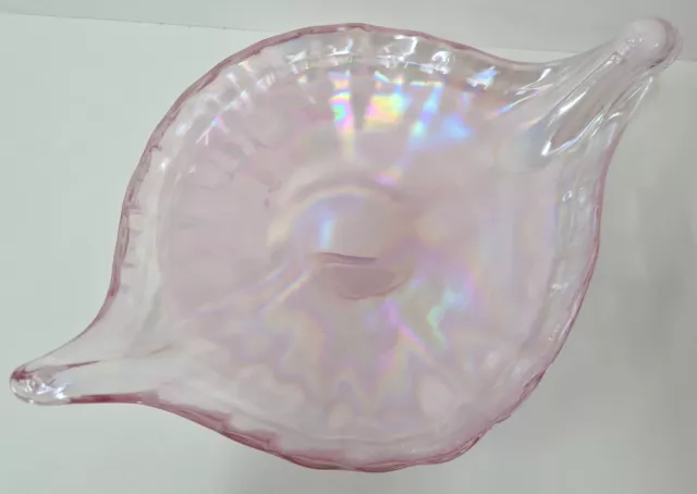 Pink Shell Hand Blown Glass Bowl Dish Tray Iridescent Serving Platter 2