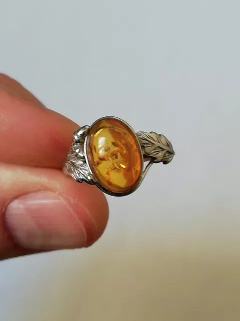 Bague femme en argent massif et ambre