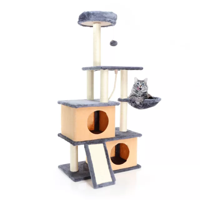 Fudajo Arbre à chat Gris foncé 127cm Griffoir Maisonnette Hamac Escalade Sisal 2