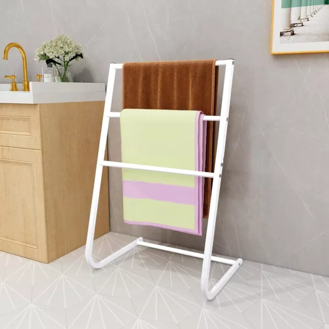 3 Tier Curved Towel Rail Free Standing Metal Stand Bathroom Storage Holding Rack