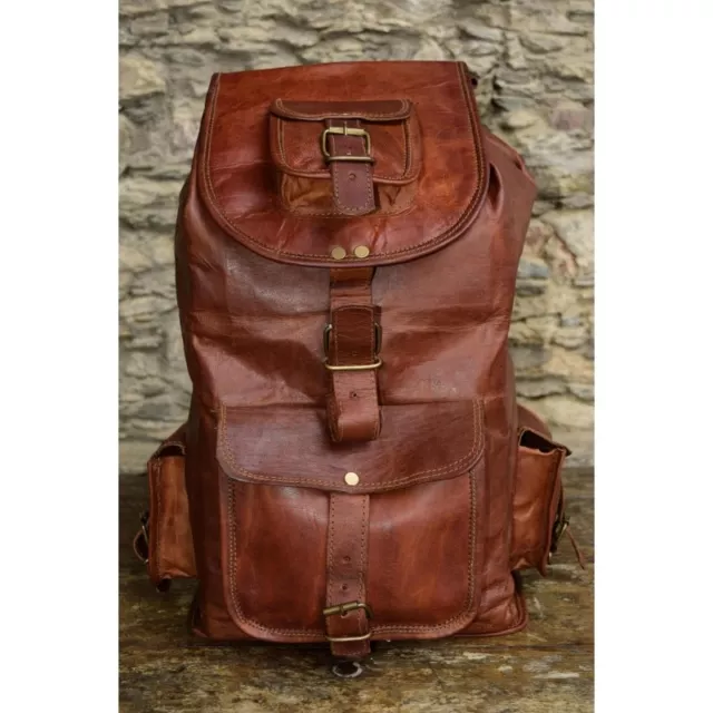 Bolsa Mochila Cuero Hombre Viaje Bolso Escolar Portátil Vintage Hombro