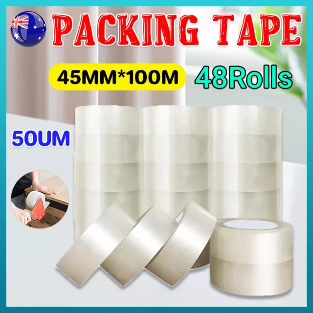 48ROLLS 50UM 45MM 100M Heavy Duty Packing Tape Packaging Clear Sticky Sealing AU