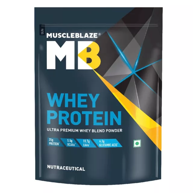 MuscleBlaze 100% proteína de suero, mezcla ultra premium 1 kg / 2,2 lb (elige sabor)