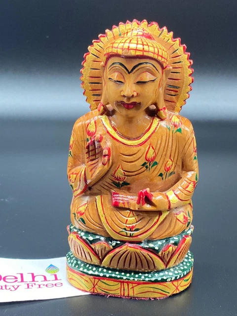 NEW 5" Wooden Carved Painted Buddha Teaching Mudra Figurine Statues Delhi India 2