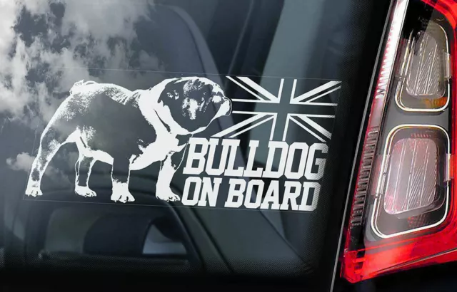 Bulldog Car Sticker - Dog On Board English British Bumper Window Decal Sign V01