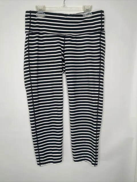 Athleta Capri Legging Womens Medium Black White Stripes Cropped Yoga Pants 20" L