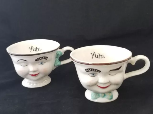 Vintage Baileys Irish Cream His & Hers Winking YUM Mugs/Teacups Limited Edition