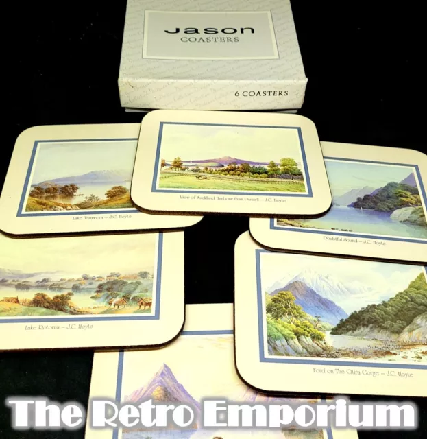 Jason Drink Coasters Set of 6 in Box Rectangle New Zealand Art Painting Boxed