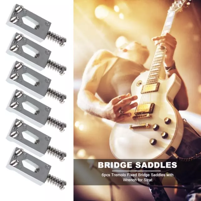 fr 6pcs Tremolo Fixed Bridge Saddles with Wrench for Strat Stratocaster Guitar