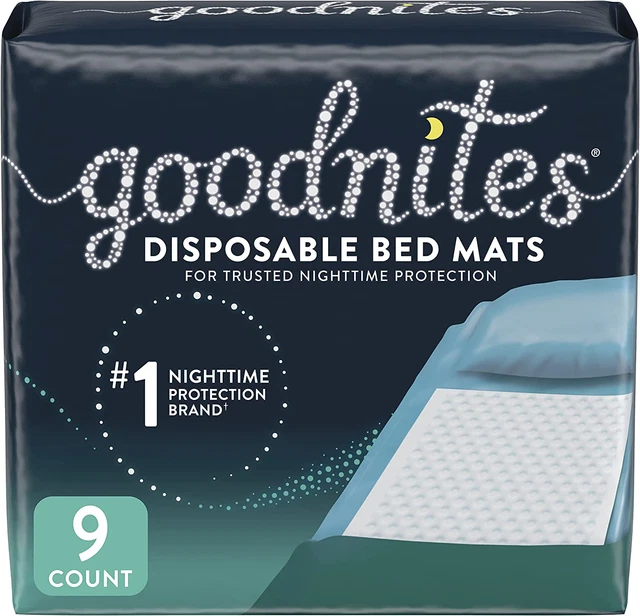 Alfombrillas desechables Goodnites para enuresis, 2,4 x 2,8 pies, 9 quilates
