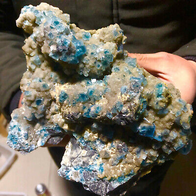 3.59LB   Natural BLUE cubic Fluorite Crystal Cluster mineral sample healing