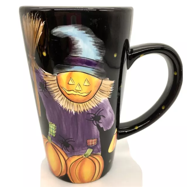 Laurie Gates Ware Halloween Coffee Mug Ceramic Pumpkin Scarecrow 16 oz