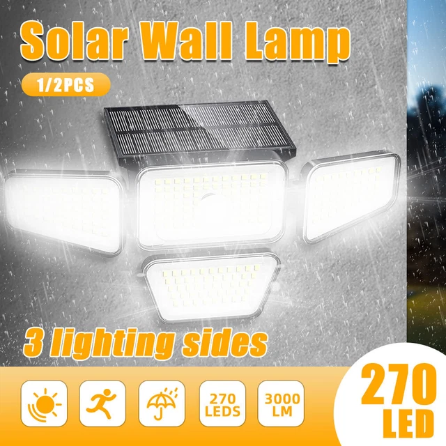 270 LED Solarleuchte mit Bewegungsmelder Außen Lampe Fluter Sensor Strahler