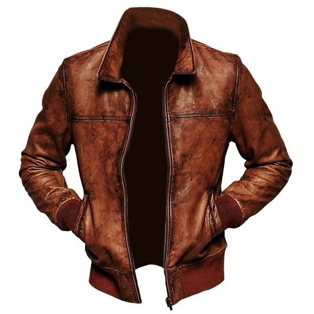 Nuove giacche alla moda biker vintage effetto invecchiato marrone bomber vera pelle