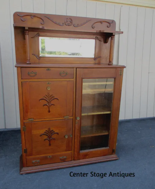 63690   Antique Victorian Oak Bookcase Curio with Desk