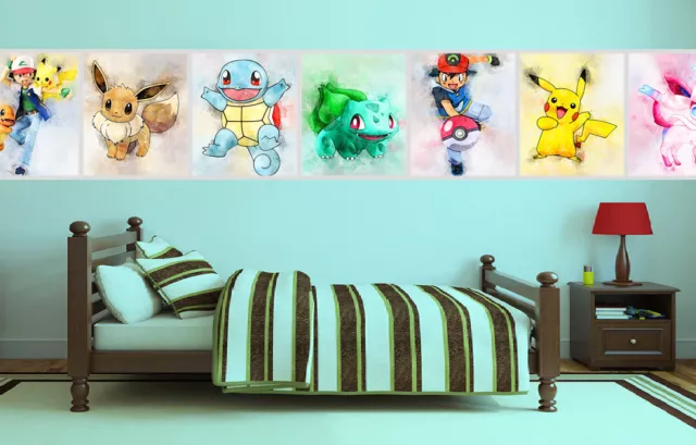 PAPIER PEINT AQUARELLE jeu Pokemon Go bordure auto-adhésif enfants chambre  122 EUR 11,74 - PicClick FR