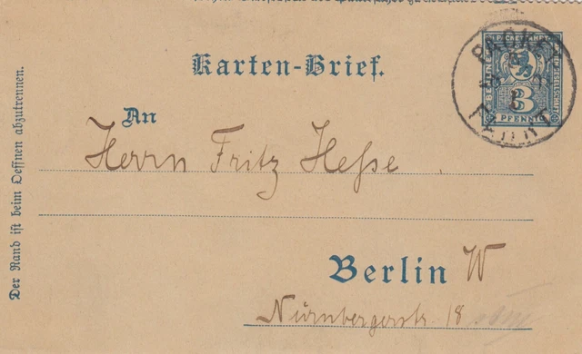 Kartenbrief/Ganzsache Packet Fahrt Berlin 1898