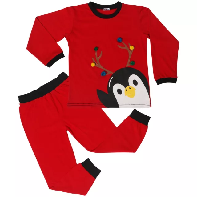 Kids Girls Boys Christmas Pyjamas Children PJs 2 Piece Penguin Set Lounge Suit