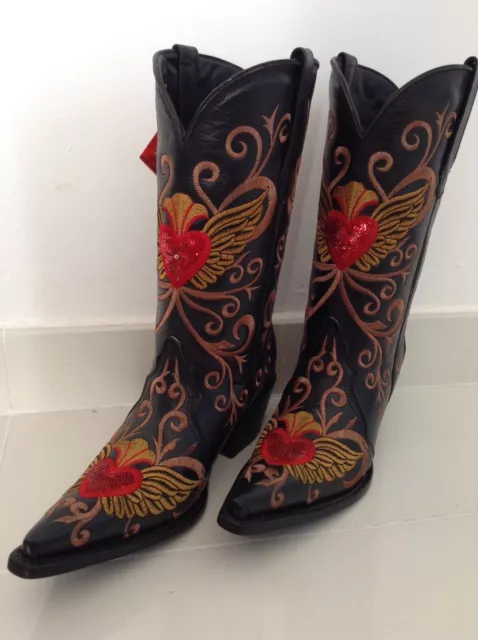 Bottes Santiag mexicaine 100% cuir et faites à la main modèle unique T.37 NEUVES