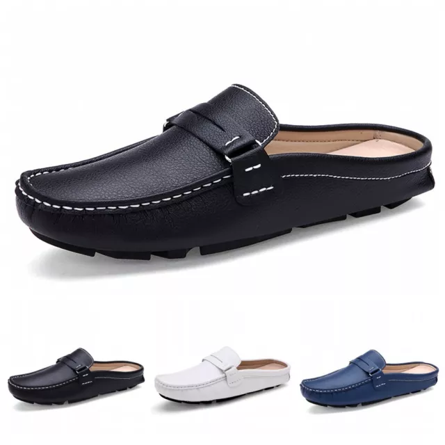 2023Summer Mens Faux Leather Slip On Slipper Mules Casual Loafer Moccasin Shoes