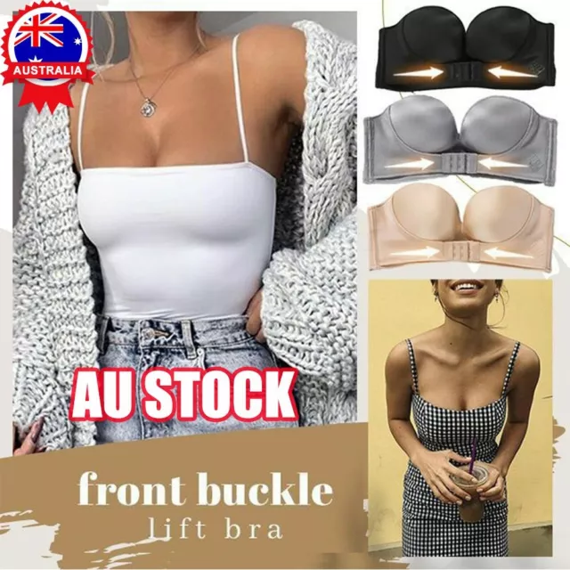 WOMEN FRONT BUCKLE Strapless Bra Invisible Push Up Bra Brassiere