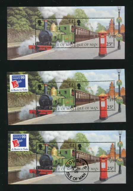 Isle of Man 785, 785a Trains Souvenir Stamp Sheets MNH 1998 PHILEX 99