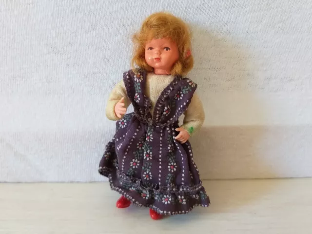 Caco Biegepuppe Mädchen im Kleid Puppenhaus Puppenstube 70er Jahre M 1:12