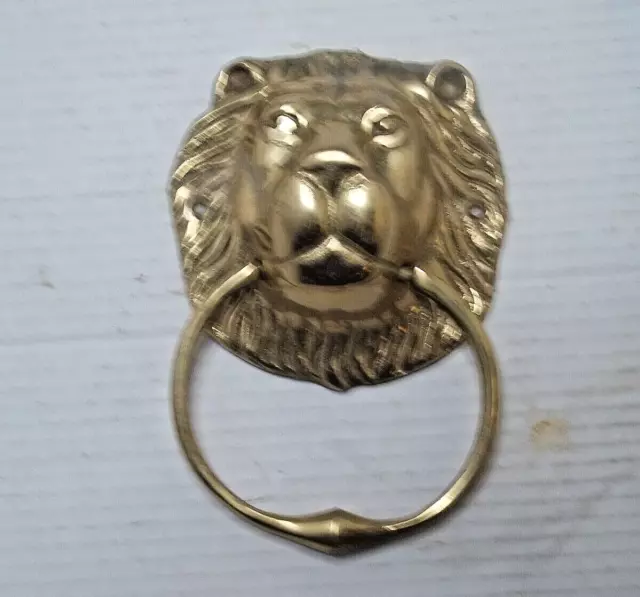 Vintage Solid Brass Lion Head Door Knocker 1993 Gold Tone, (Preowned Condition).