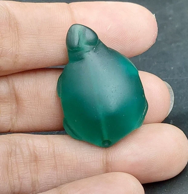 Original Ancient PYU Turtle Green Glass Bead Pendant -Pyu Culture Burma LARGE!!