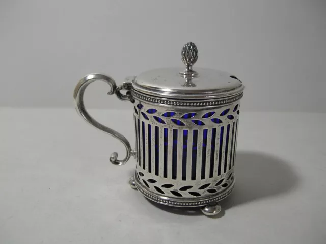 Tiffany & Co Sterling Silver Mustard Condiment Pot Cobalt Blue Glass Liner #'d 2