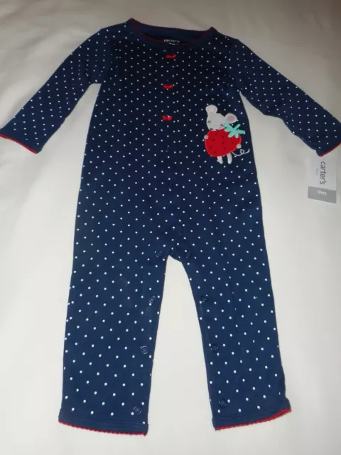 Carters Strawberry Mouse 1-Piece Sleep And Play Clothes - Baby Infant Size 9 Mon