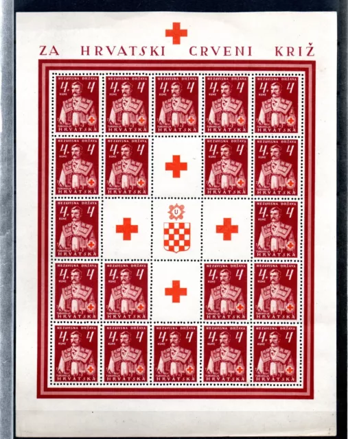 Croacia 1941 antigua hoja estampillas cruz roja (Michel 68 klb) montada sin montar o nunca montada (goma de calidad ver foto