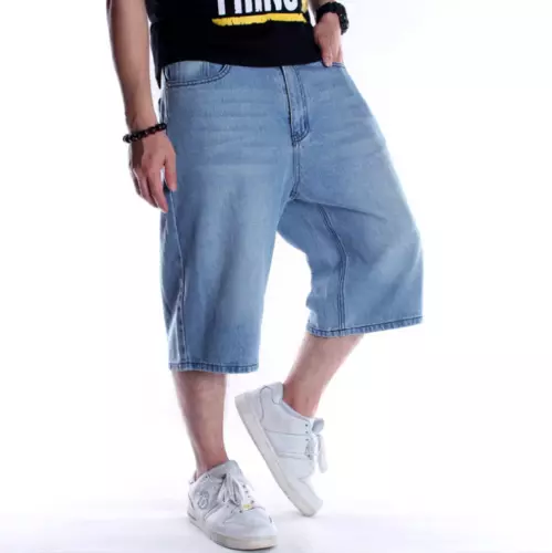 MENS DENIM SHORT Jeans Capri Pants Relaxed Hip Hop Baggy Street Loose Trousers 66.12 PicClick AU