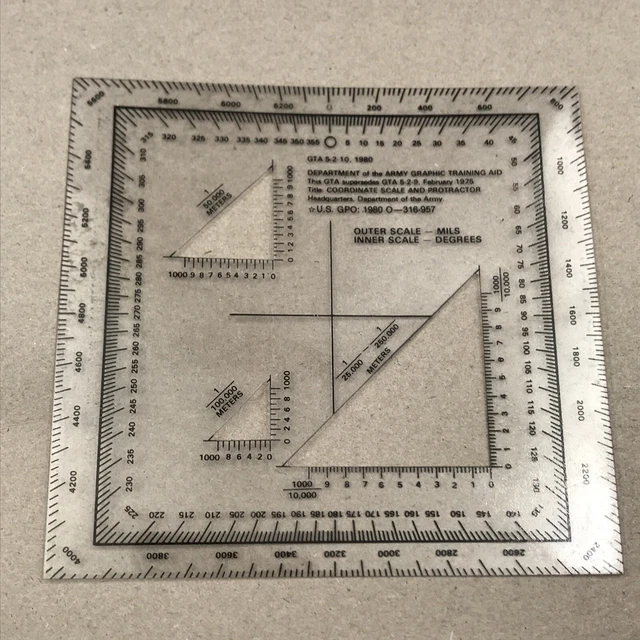1980 ARMY GRAPHIC Training Aid Coordinate Scale & Protractor GTA 5210