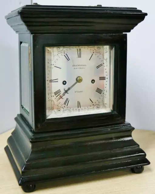Antique English 8 Day Ebonised Twin Fusee 5 Glass Library Bracket Carriage Clock 2