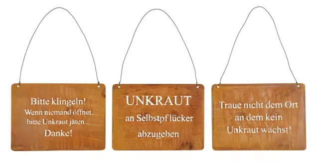 3er Set Wandbilder Sprüche 18x13cm Schilder Garten-Deko Türschild Edelrost