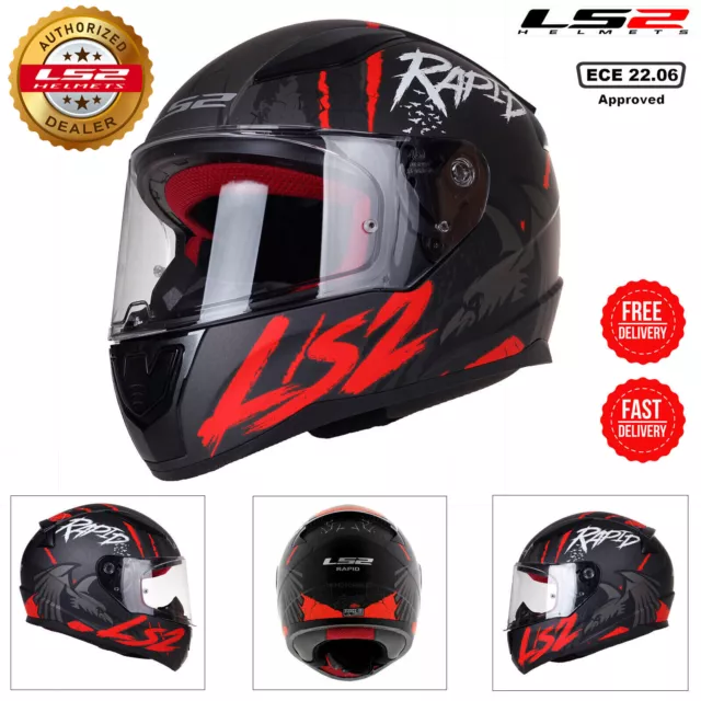 Ls2 Ff353 Full Face Motorcycle Motorbike Crash Helmet Raven Matt Black Red